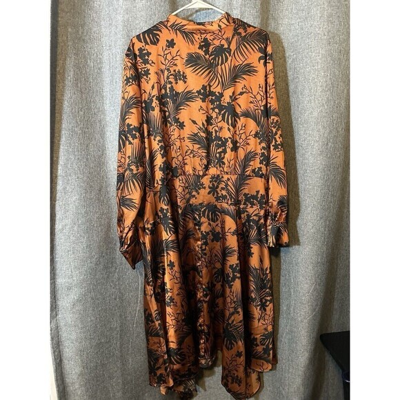 New Future Collective Women 2X Copper Floral Satin Flare Dress Whimsigoth Witchy - Picture 7 of 13
